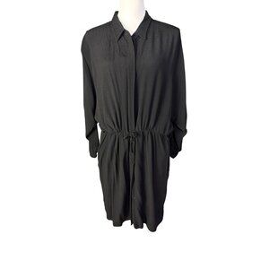 Topshop Black Button-Down Long Sleeve Drawstring Waist Shirt Dress Size 10